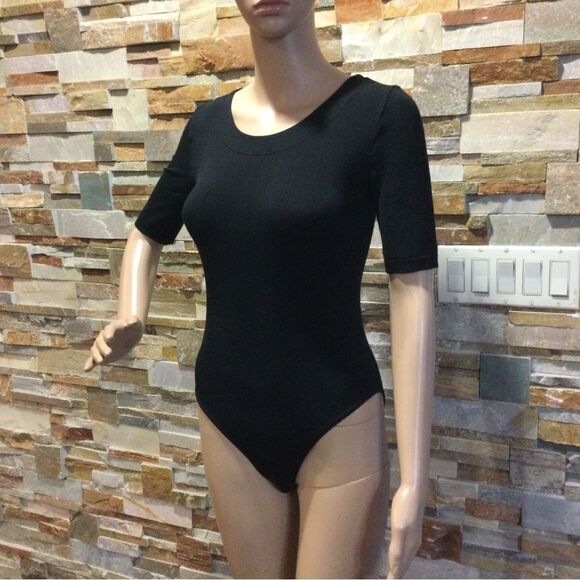 WOLFORD Black Opaque Natural Bahamas Short Sleeve Bodysuit - Picture 3 of 9